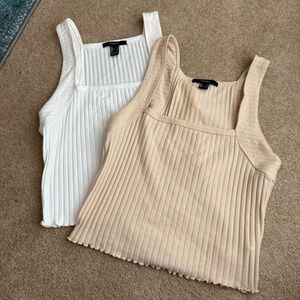 F21 Ribbed Tank Tops - White and Cream